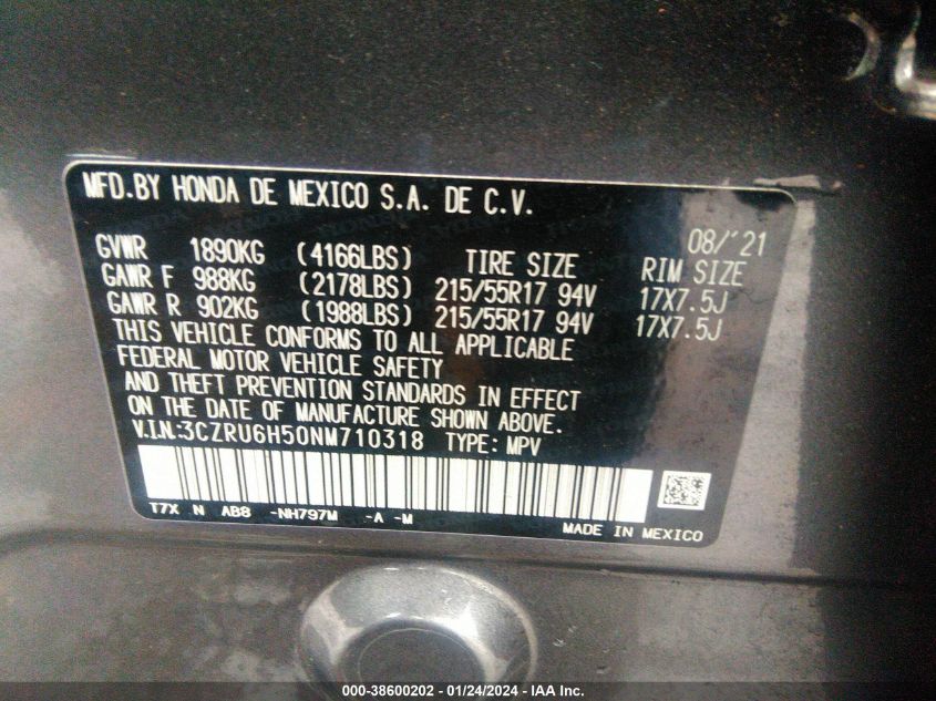 2022 HONDA HR-V AWD EX - 3CZRU6H50NM710318