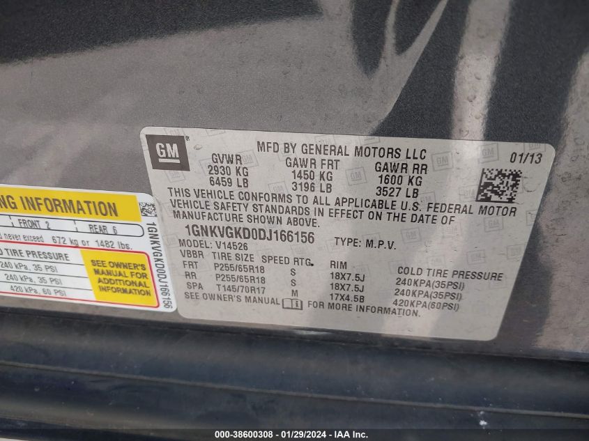 2013 CHEVROLET TRAVERSE 1LT - 1GNKVGKD0DJ166156