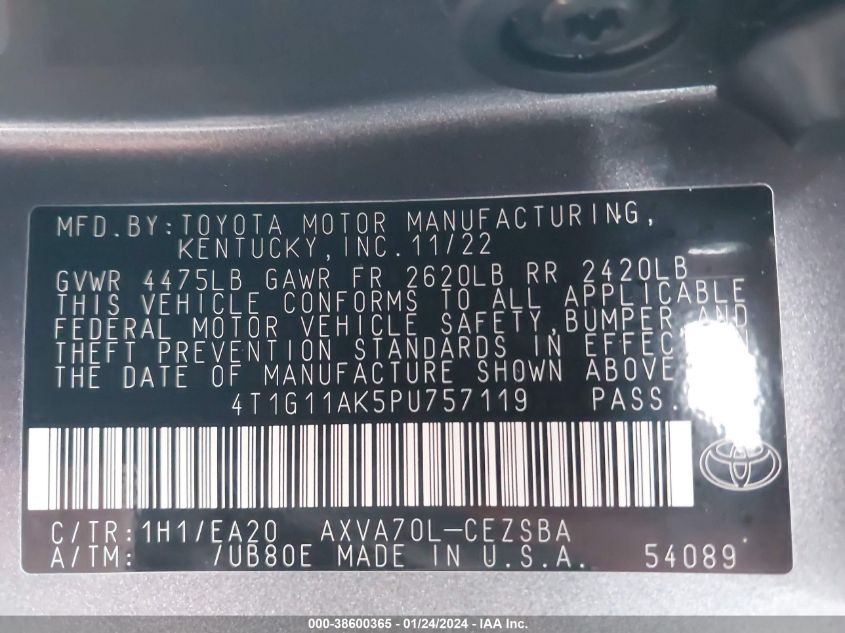 2023 TOYOTA CAMRY SE - 4T1G11AK5PU757119