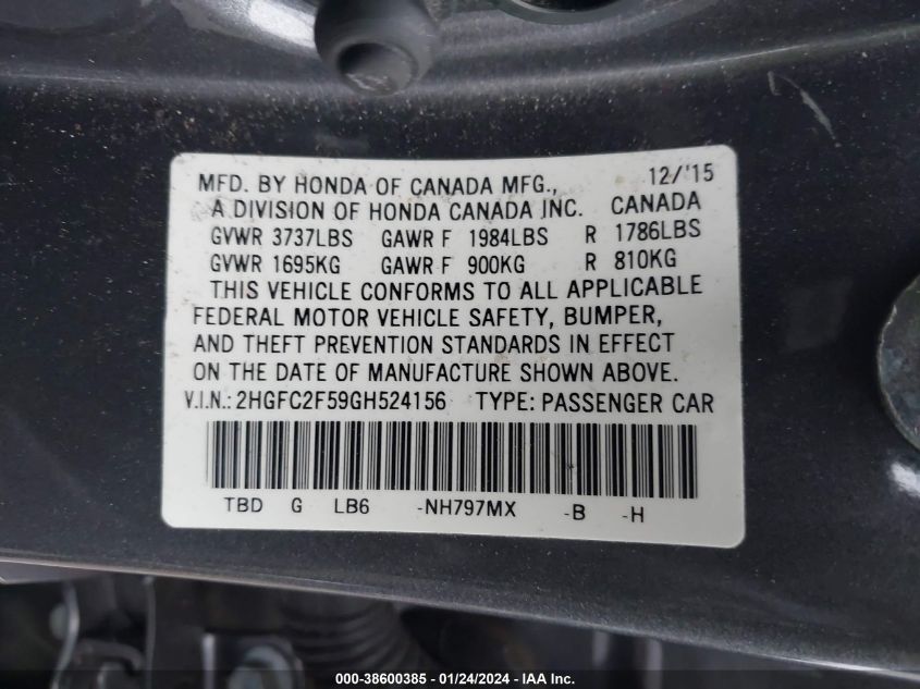 2016 HONDA CIVIC LX - 2HGFC2F59GH524156