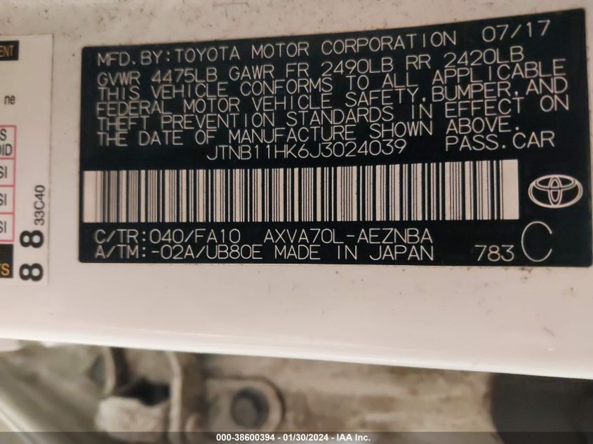 2018 TOYOTA CAMRY LE - JTNB11HK6J3024039