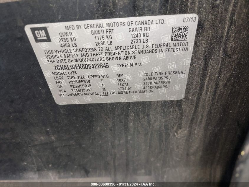 2013 GMC TERRAIN SLT-2 - 2GKALWEK0D6422845