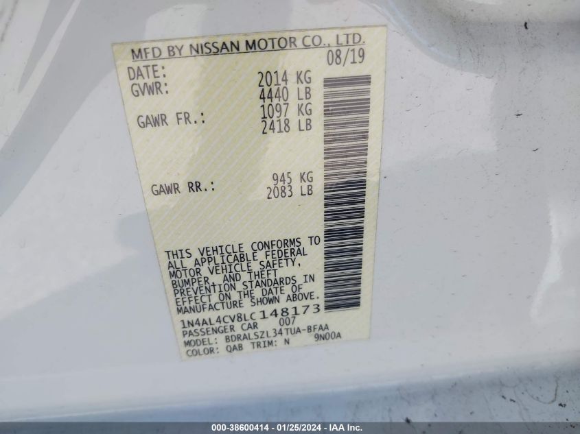 2020 NISSAN ALTIMA SR - 1N4AL4CV8LC148173