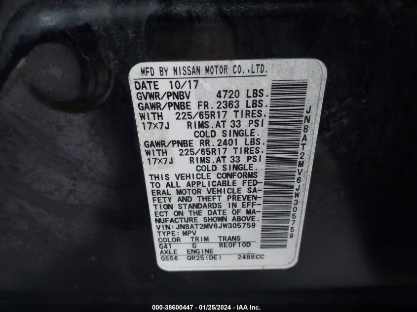 2018 NISSAN ROGUE S/SL/SV - JN8AT2MV6JW305759