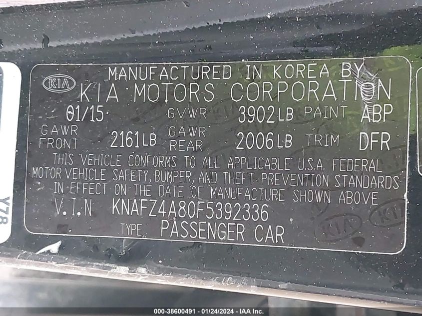 2015 KIA FORTE EX - KNAFZ4A80F5392336