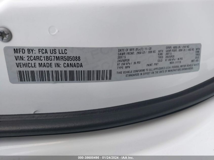 2021 CHRYSLER PACIFICA TOURING L - 2C4RC1BG7MR505088