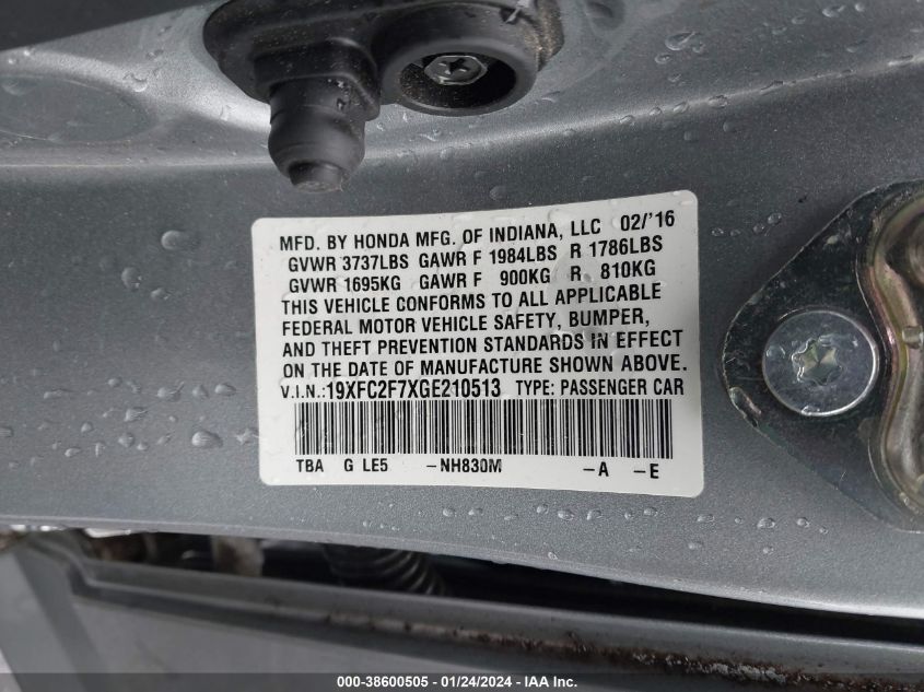 2016 HONDA CIVIC EX - 19XFC2F7XGE210513