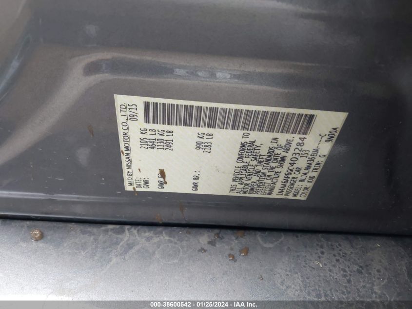 2016 NISSAN MAXIMA 3.5S/SV/SL/SR/PLAT - 1N4AA6AP6GC403284