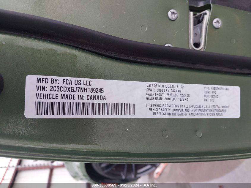 2022 DODGE CHARGER SCAT PACK WIDEBODY - 2C3CDXGJ7NH189245