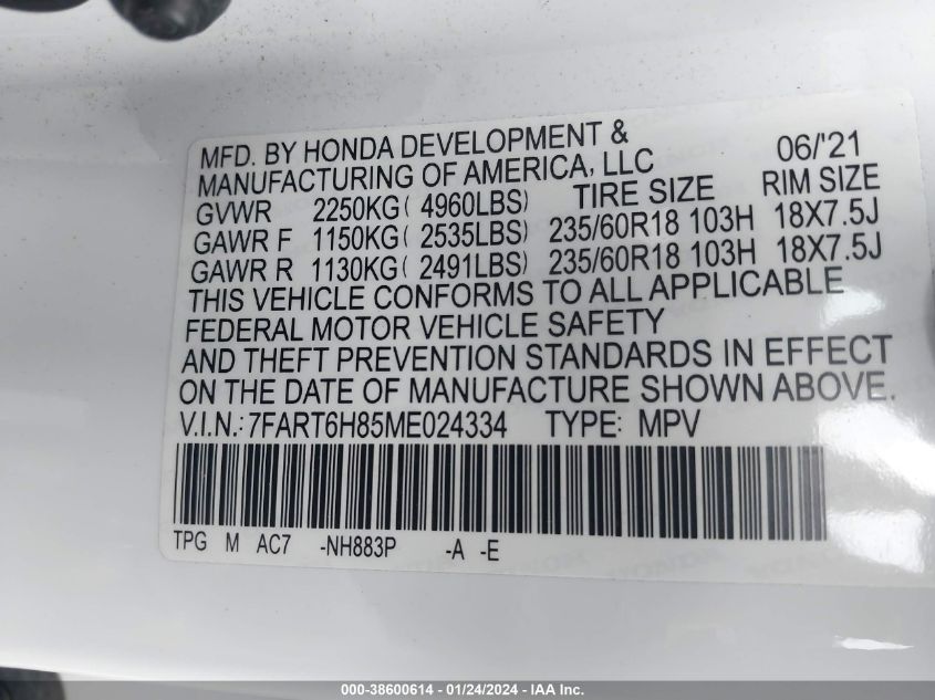 2021 HONDA CR-V HYBRID EX-L - 7FART6H85ME024334