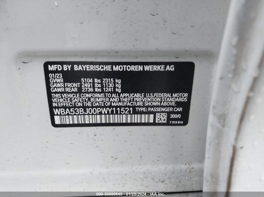 2023 BMW 540I - WBA53BJ00PWY11521