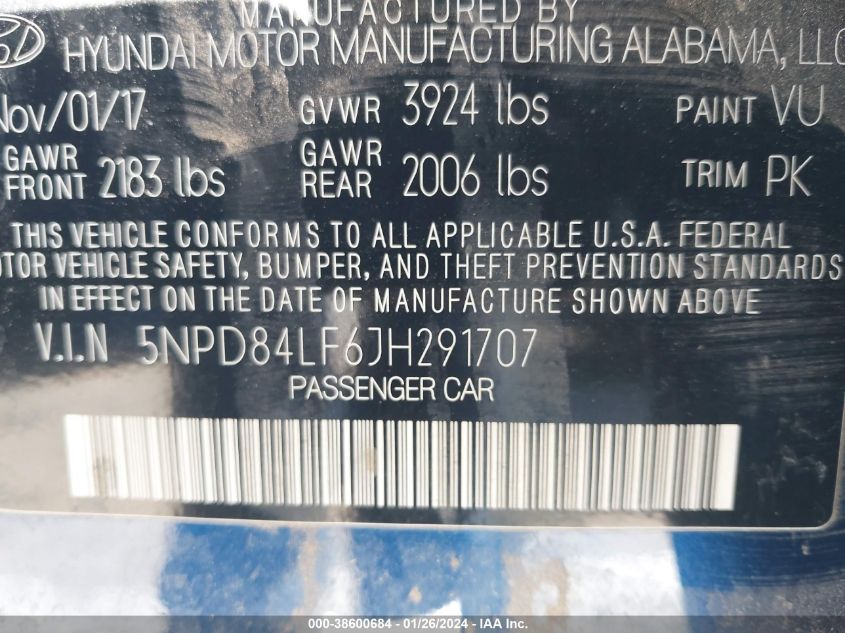2018 HYUNDAI ELANTRA SEL - 5NPD84LF6JH291707
