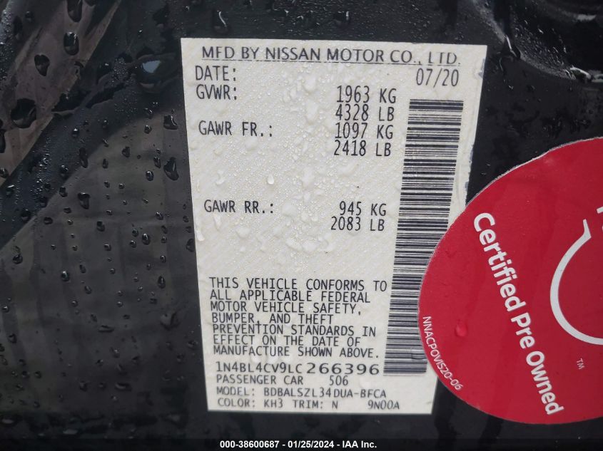 2020 NISSAN ALTIMA SR - 1N4BL4CV9LC266396