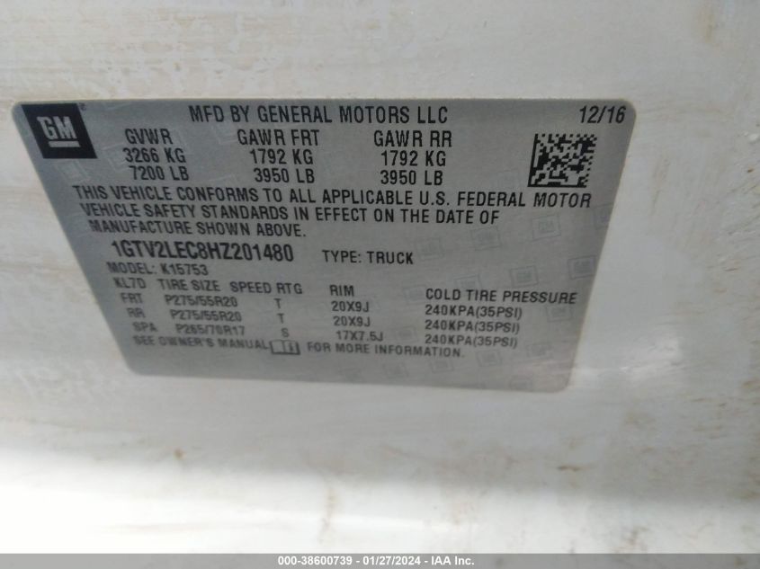 2017 GMC SIERRA K1500 - 1GTV2LEC8HZ201480