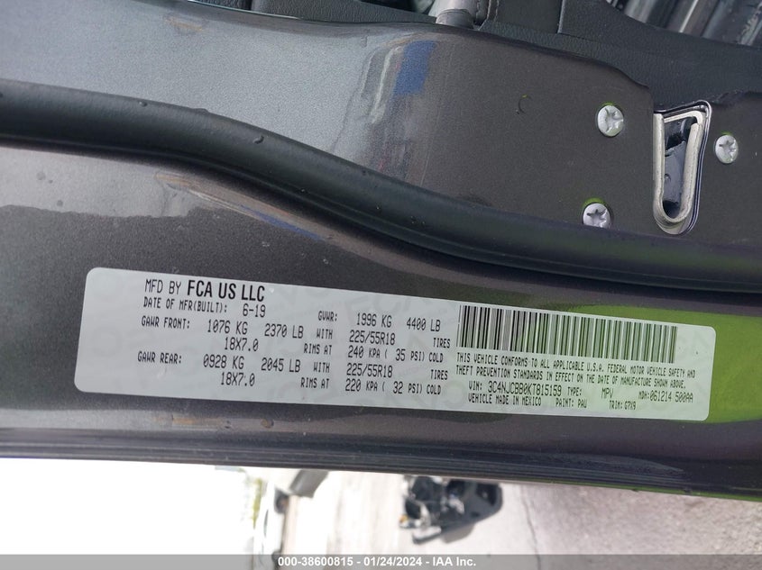 VIN 3C4NJCBB0KT815159 2019 JEEP COMPASS ALTITUDE FWD