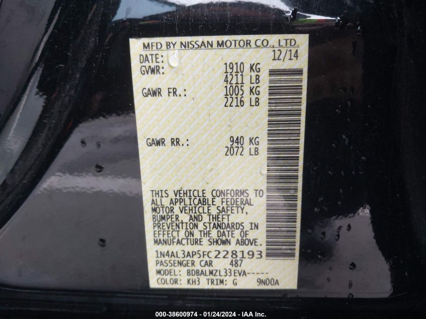 2015 NISSAN ALTIMA 2.5 SV - 1N4AL3AP5FC228193
