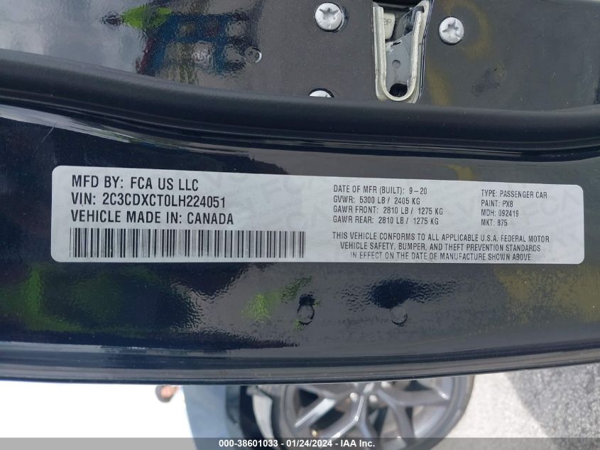 2020 DODGE CHARGER R/T RWD - 2C3CDXCT0LH224051