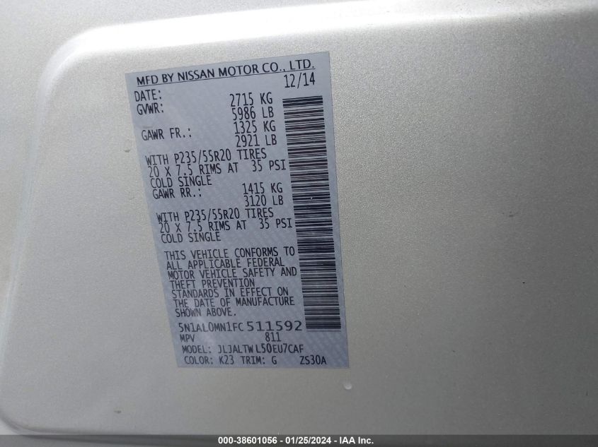2015 INFINITI QX60 - 5N1AL0MN1FC511592