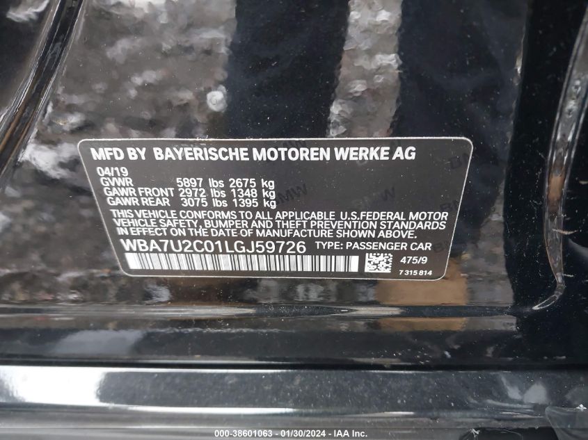 2020 BMW 750I XDRIVE - WBA7U2C01LGJ59726