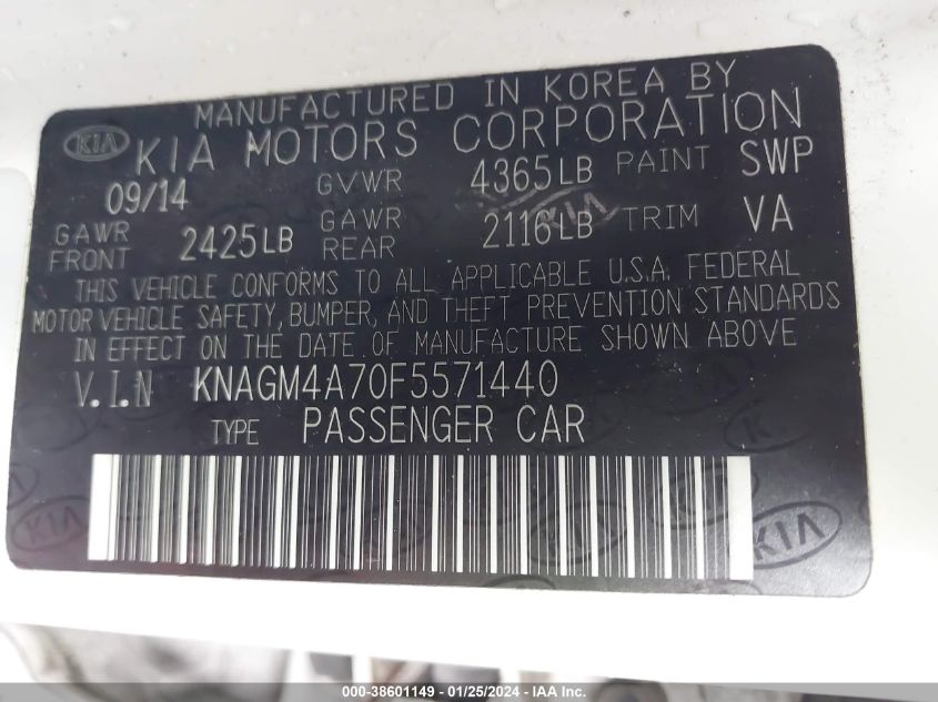 2015 KIA OPTIMA LX - KNAGM4A70F5571440