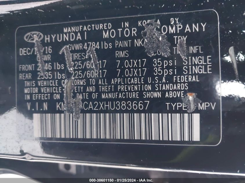 2017 HYUNDAI TUCSON ECO - KM8J3CA2XHU383667