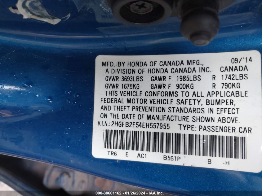 2014 HONDA CIVIC LX - 2HGFB2E54EH557955