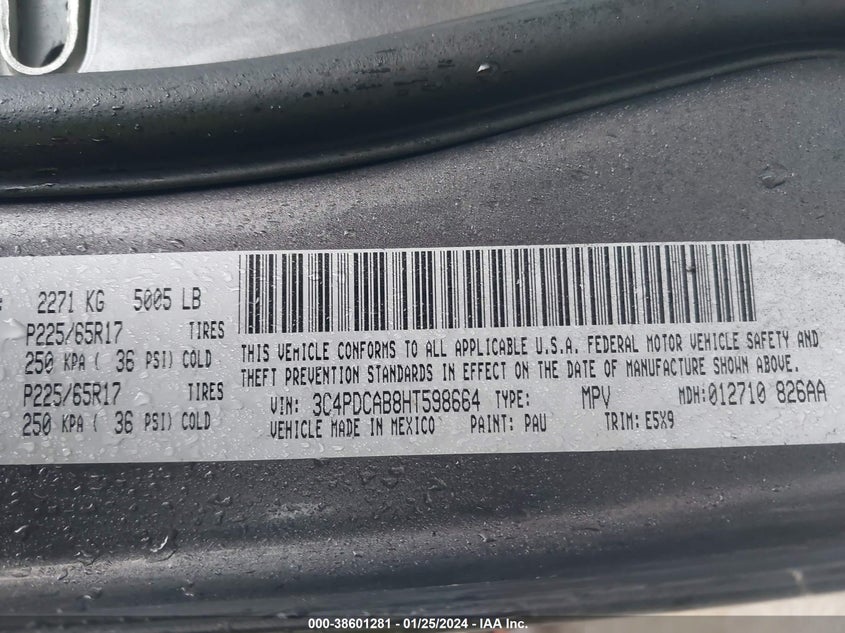 VIN 3C4PDCAB8HT598664 2017 DODGE JOURNEY SE