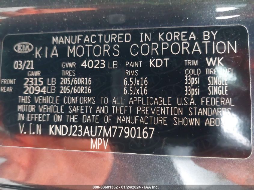 2021 KIA SOUL LX - KNDJ23AU7M7790167