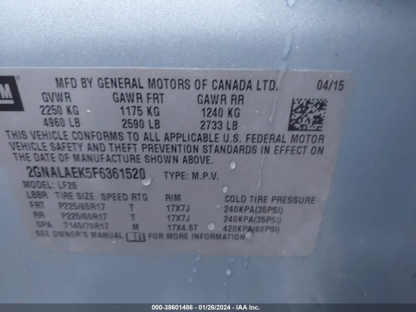 2015 CHEVROLET EQUINOX LS - 2GNALAEK5F6361520