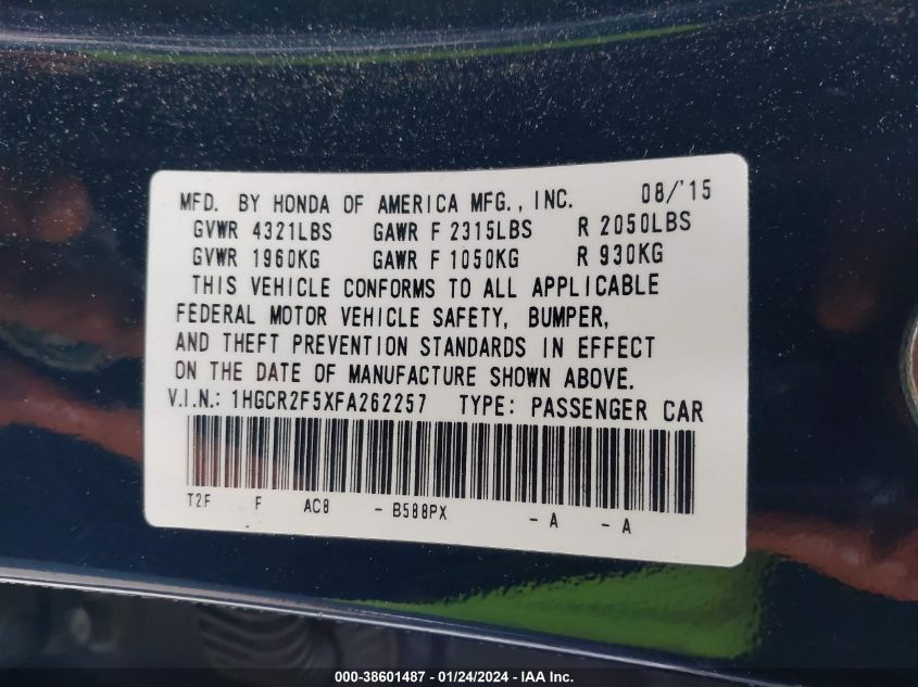 2015 HONDA ACCORD SPORT - 1HGCR2F5XFA262257