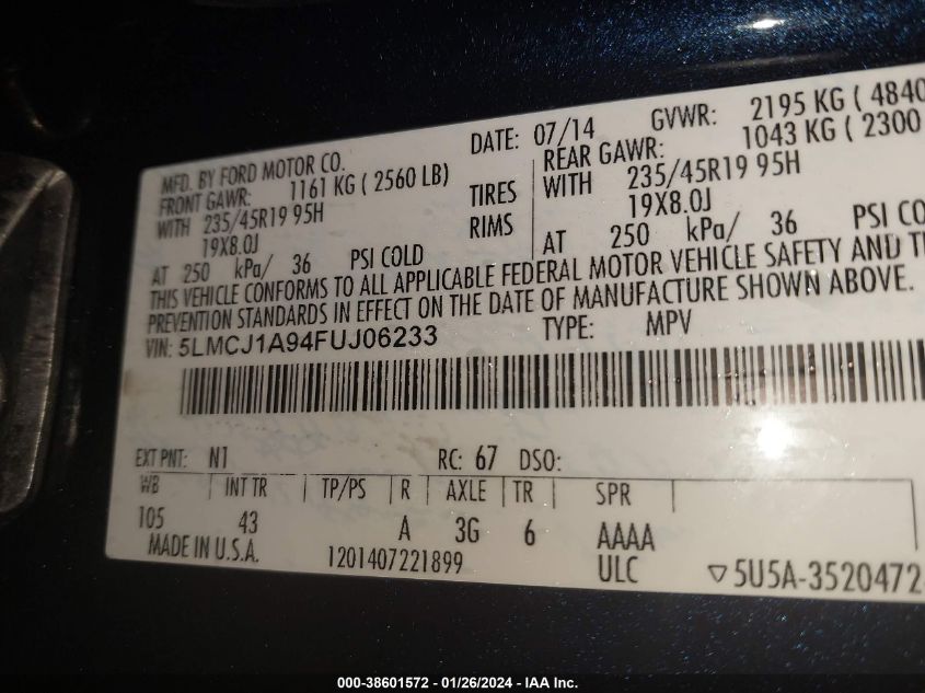 2015 LINCOLN MKC - 5LMCJ1A94FUJ06233