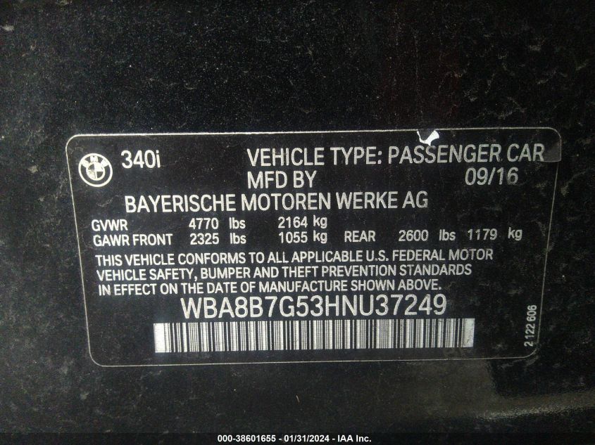 2017 BMW 340I XDRIVE - WBA8B7G53HNU37249
