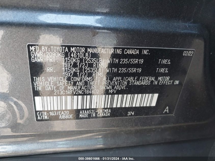 2022 TOYOTA RAV4 XLE PREMIUM - 2T3C1RFV2NC184802