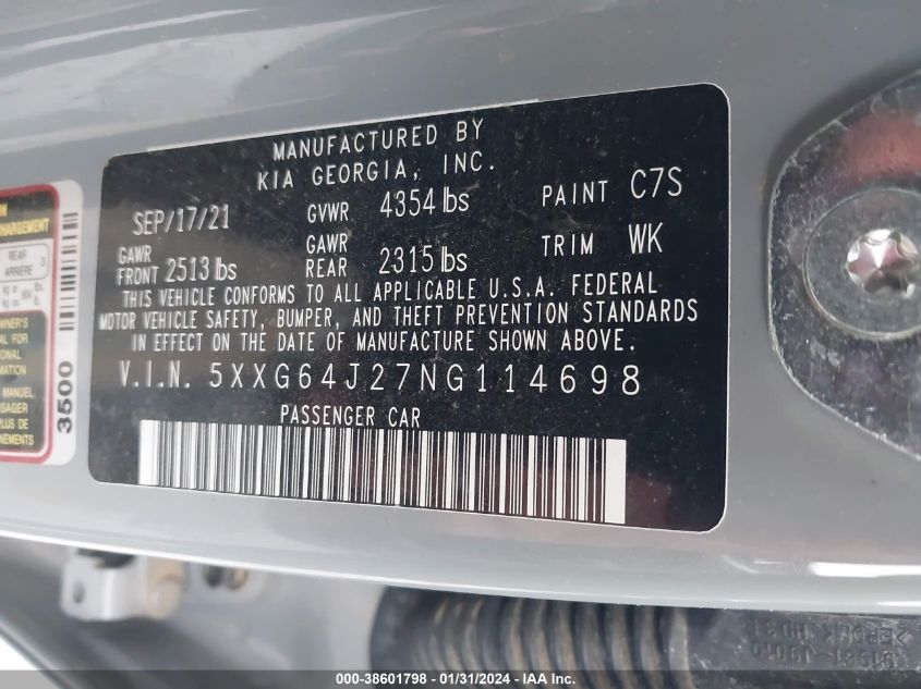 2022 KIA K5 GT-LINE - 5XXG64J27NG114698