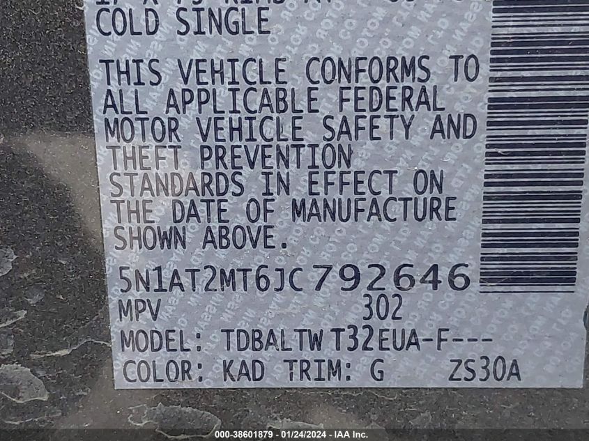 2018 NISSAN ROGUE SV - 5N1AT2MT6JC792646