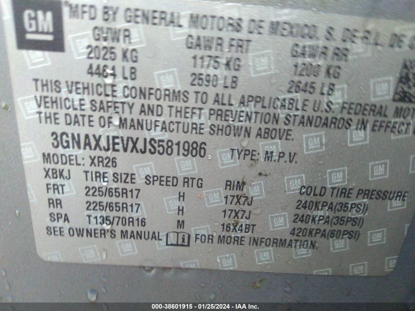 2018 CHEVROLET EQUINOX LT - 3GNAXJEVXJS581986