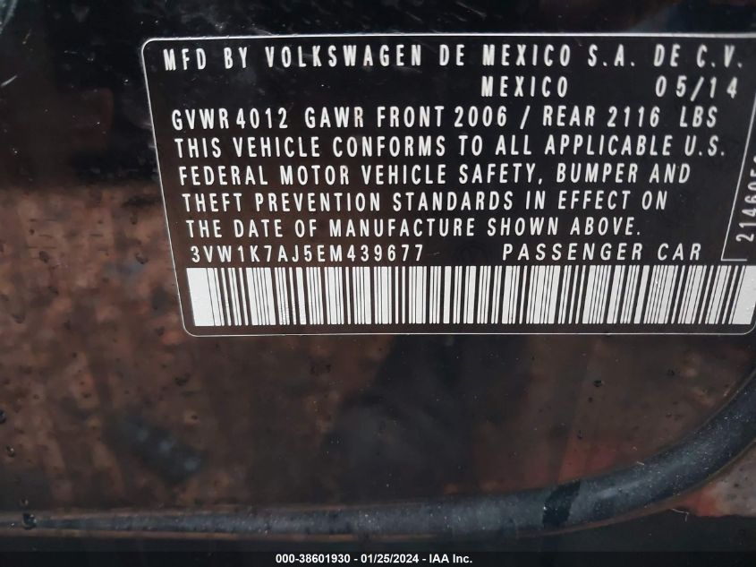 2014 VOLKSWAGEN JETTA S - 3VW1K7AJ5EM439677