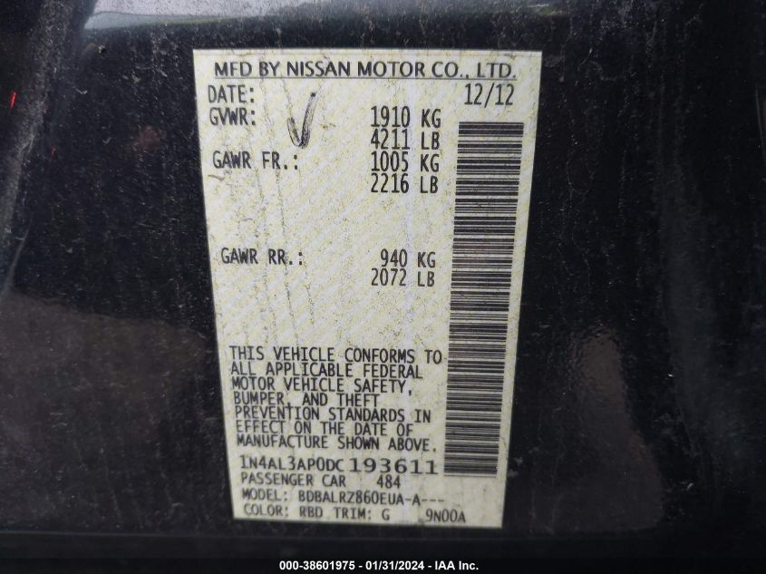 2013 NISSAN ALTIMA 2.5 S - 1N4AL3AP0DC193611