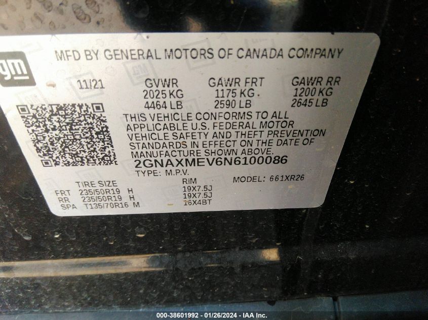 2022 CHEVROLET EQUINOX FWD RS - 2GNAXMEV6N6100086