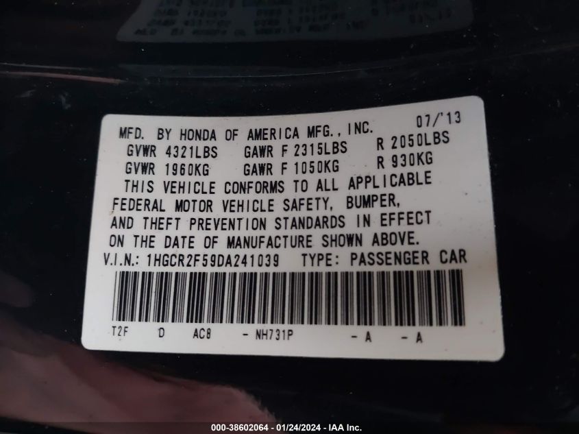 2013 HONDA ACCORD SPORT - 1HGCR2F59DA241039