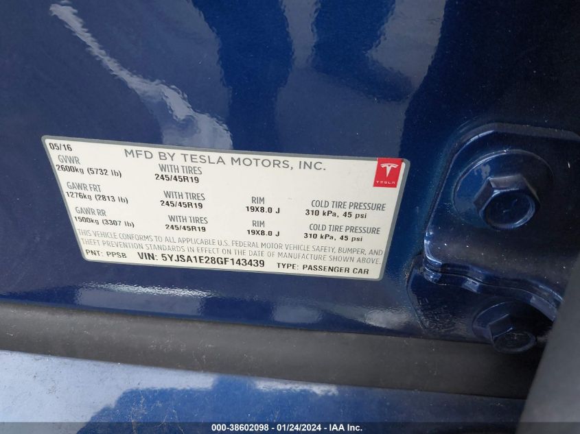 2016 TESLA MODEL S 60D/70D/75D/85D/90D - 5YJSA1E28GF143439