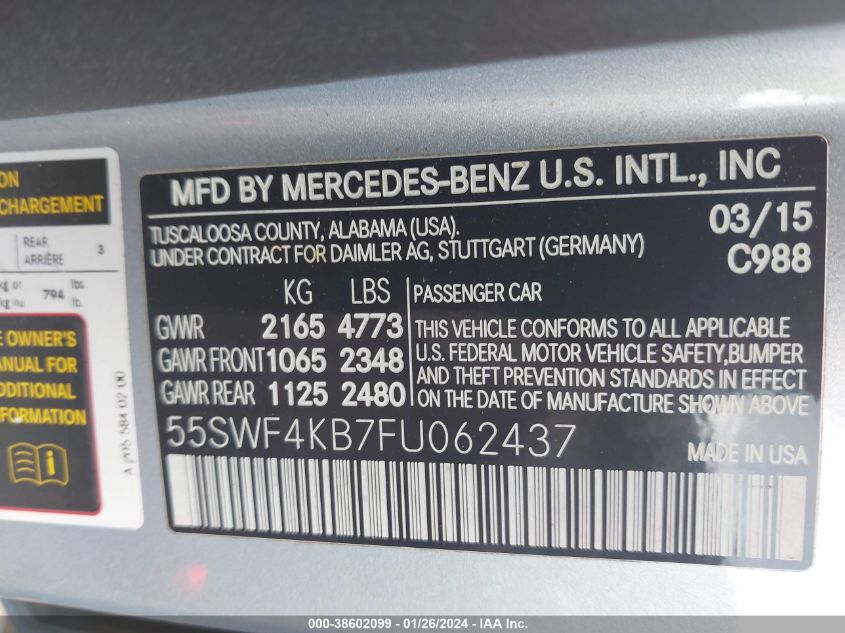 2015 MERCEDES-BENZ C 300 4MATIC/LUXURY 4MATIC/SPORT 4MATIC - 55SWF4KB7FU062437