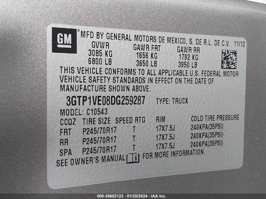 2013 GMC SIERRA 1500 SLE - 3GTP1VE08DG259287