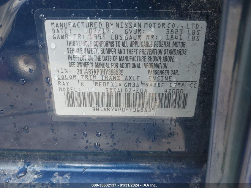 2017 NISSAN SENTRA SV - 3N1AB7AP0HY368539