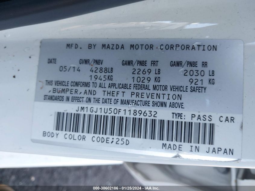 2015 MAZDA MAZDA6 I SPORT - JM1GJ1U50F1189632