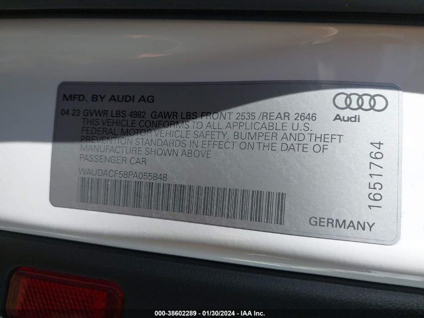 2023 AUDI A5 SPORTBACK PREMIUM 45 TFSI S LINE QUATTRO S TRONIC - WAUDACF58PA055848