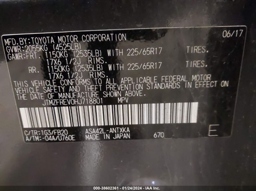 2017 TOYOTA RAV4 LE - JTMZFREV0HJ718801