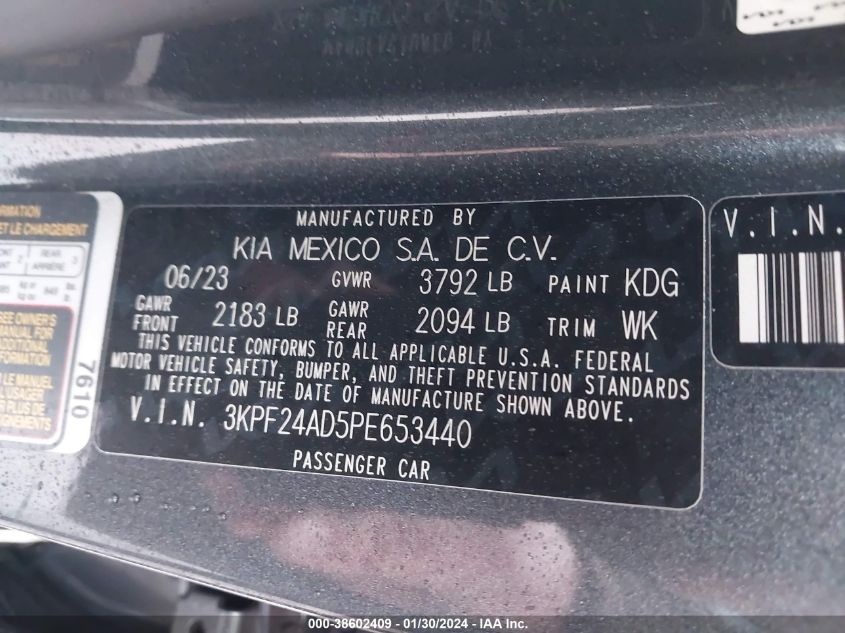2023 KIA FORTE LXS - 3KPF24AD5PE653440