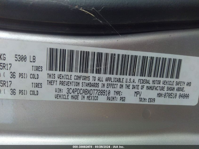 2013 DODGE JOURNEY AMERICAN VALUE PKG - 3C4PDCABXDT728910