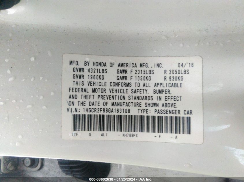 2016 HONDA ACCORD EXL - 1HGCR2F98GA183108